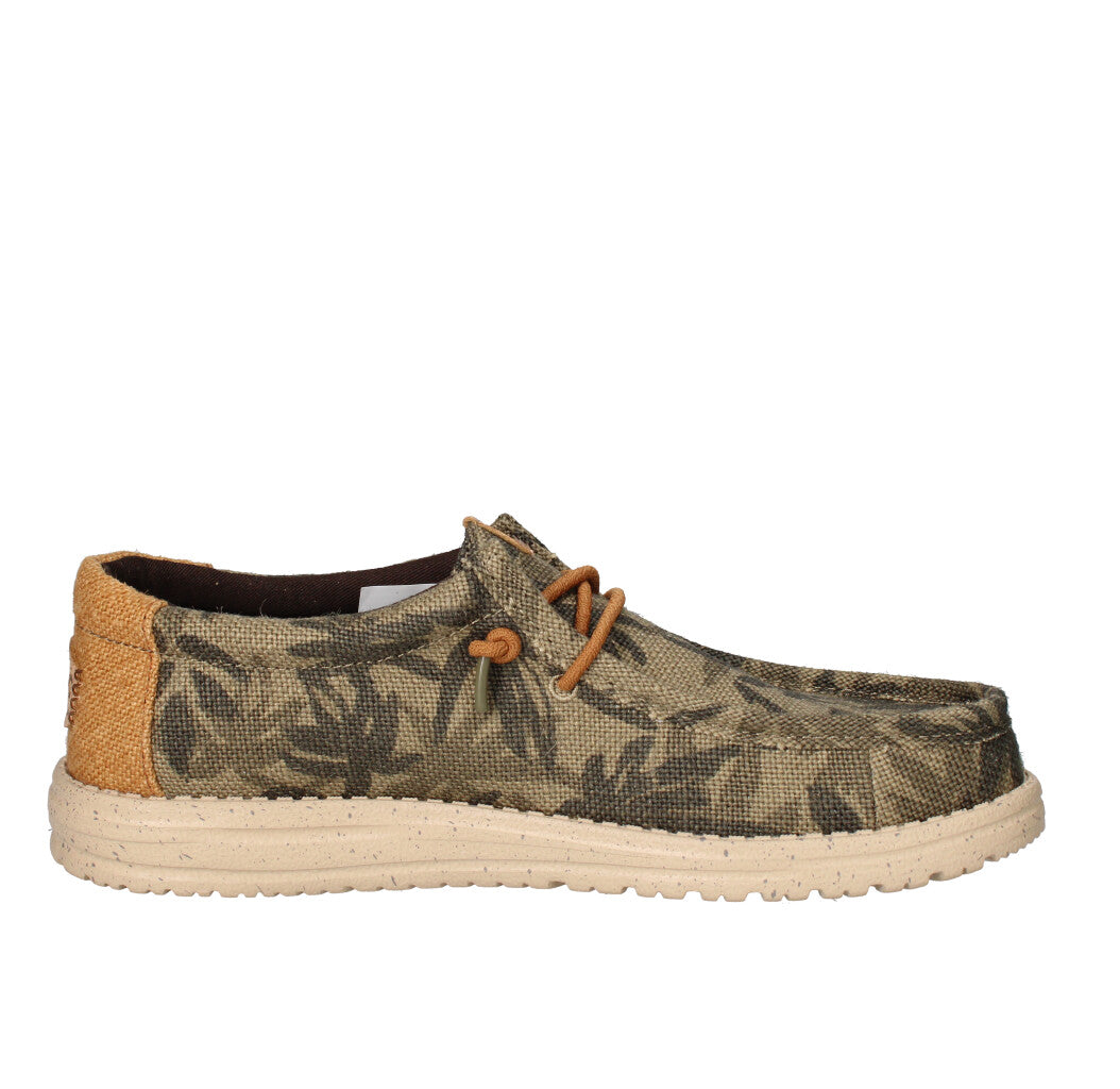 HEY DUDE SNEAKERS  WALLY PALM JUTE OLIVE/GINGER BROWN